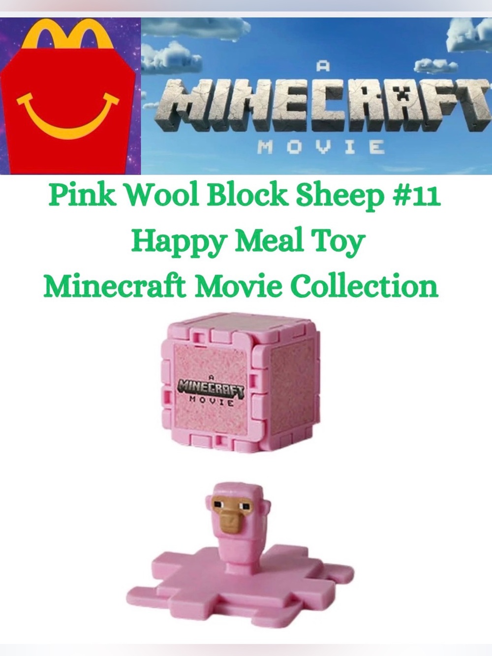 McDonald’s Minecraft Movie #11 Pink Wool Block Pink Sheep Toy - NEW & SEALED!